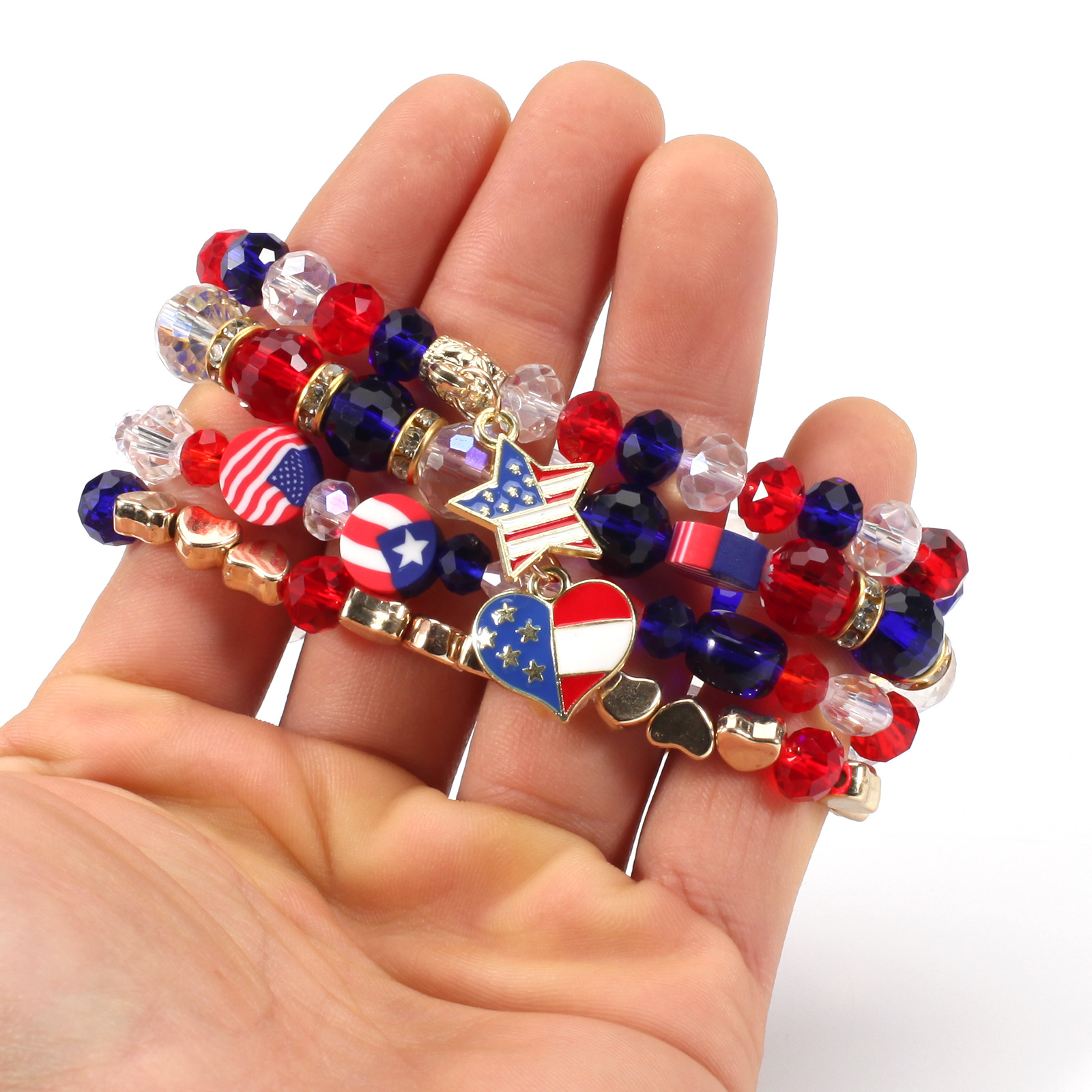 Großhandel Schmuck Einfacher Stil Klassischer Stil Amerikanische Flagge Künstlicher Kristall Legierung Weichen Lehm Perlen Armbänder display picture 4