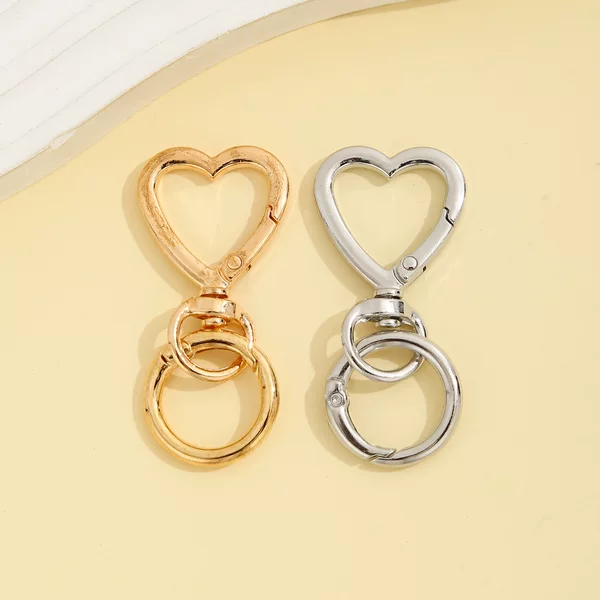 Zinc Alloy Heart Keychain Electroplated Spring Ring Button DIY Handmade Accessories Key Chain Luggage Pendant Wholesale