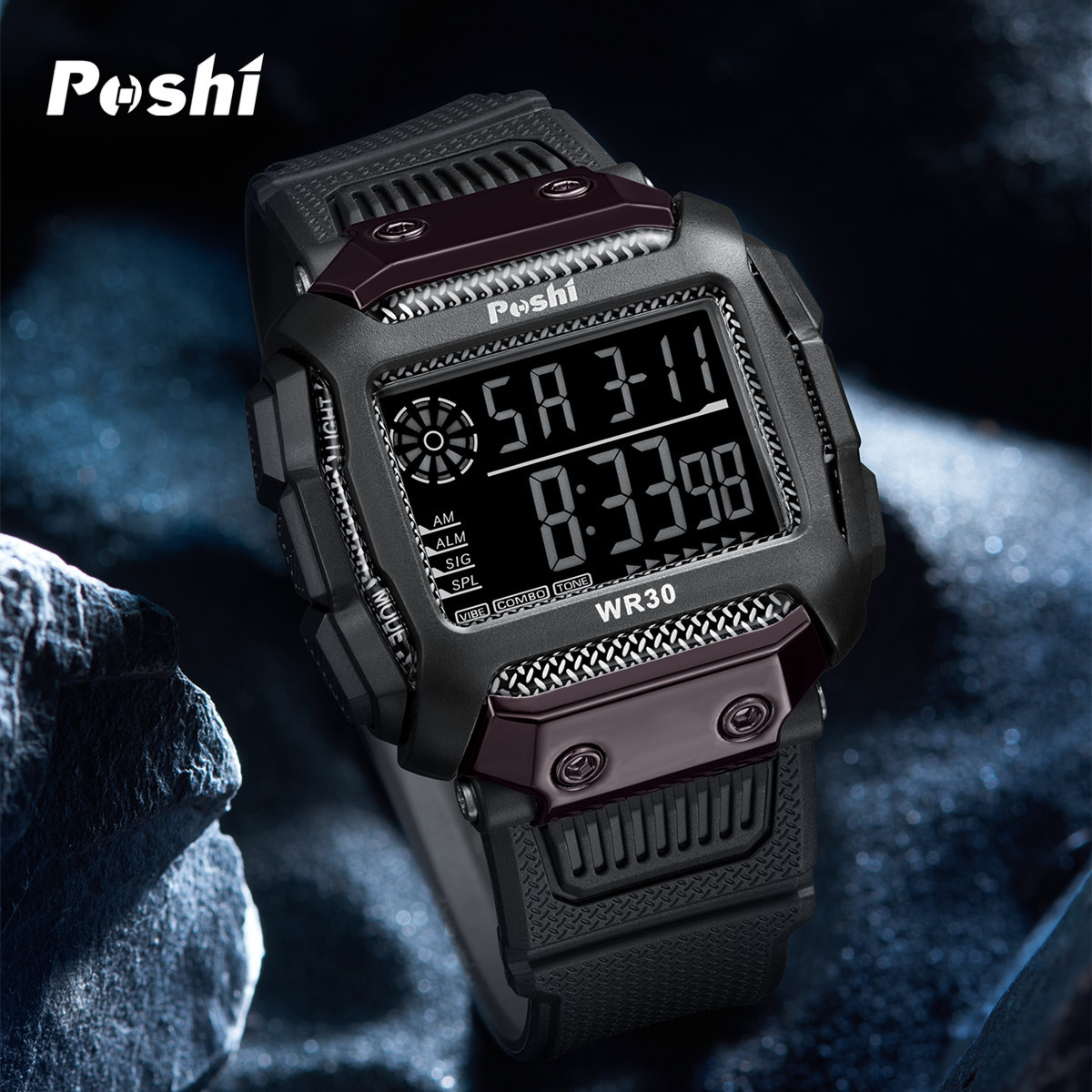 Reloj electrónico deportivo de reloj POSHI Camuflaje para estudiantes Reloj digital luminoso de alarma multifuncional al aire libre