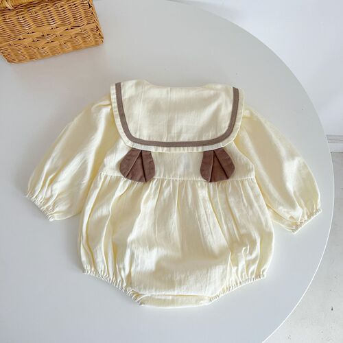 Baby clothes for Korean version of Instagram, autumn infant bear embroidered diaper cover crawling suit with small ears turnover collar triangle halter dress
