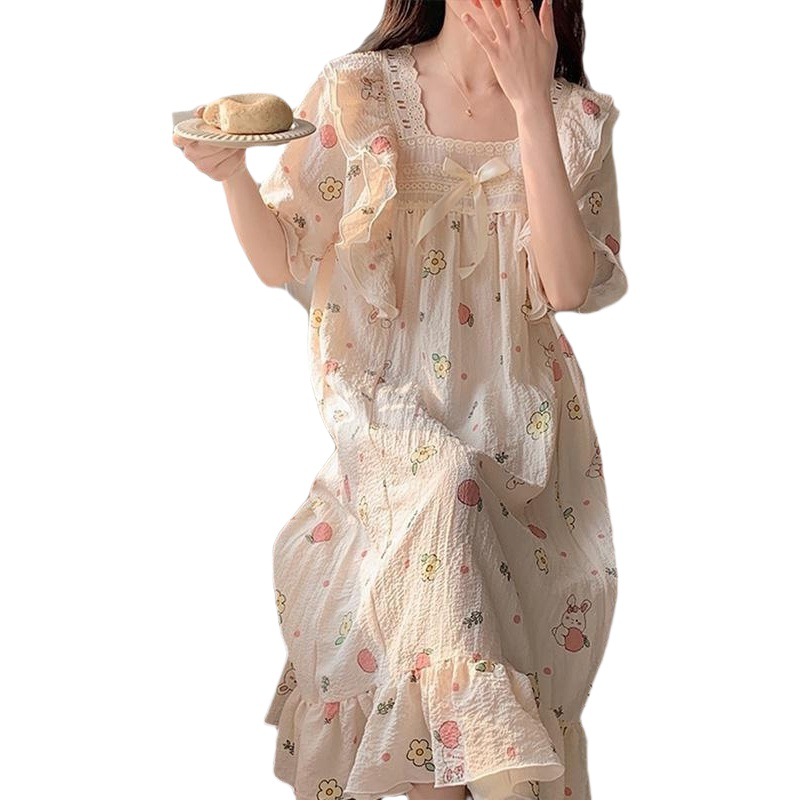 Camisón de verano de dibujos animados de las mujeres lindo dulce en línea celebridad manga corta estilo princesa pijamas verano homewear de las mujeres puede salir