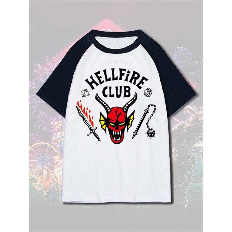 【Cross-Border European Size】Stranger Things Merchandise Short-Sleeve T-Shirt Hellfire Club Collaboration Long-Sleeve Shirt Cosplay