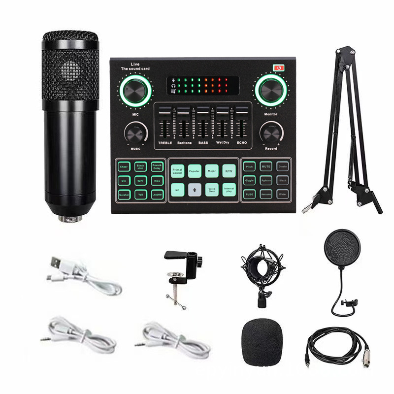 Venta transfronteriza caliente tarjeta de sonido V9 versión inglesa BM80 conjunto de micrófono de condensador tarjeta de sonido USB transmisión en vivo K canción computadora teléfono móvil