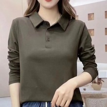 2024春秋中年妈妈女装时尚洋气polo衫长袖上衣宽松遮肚显瘦打底衫