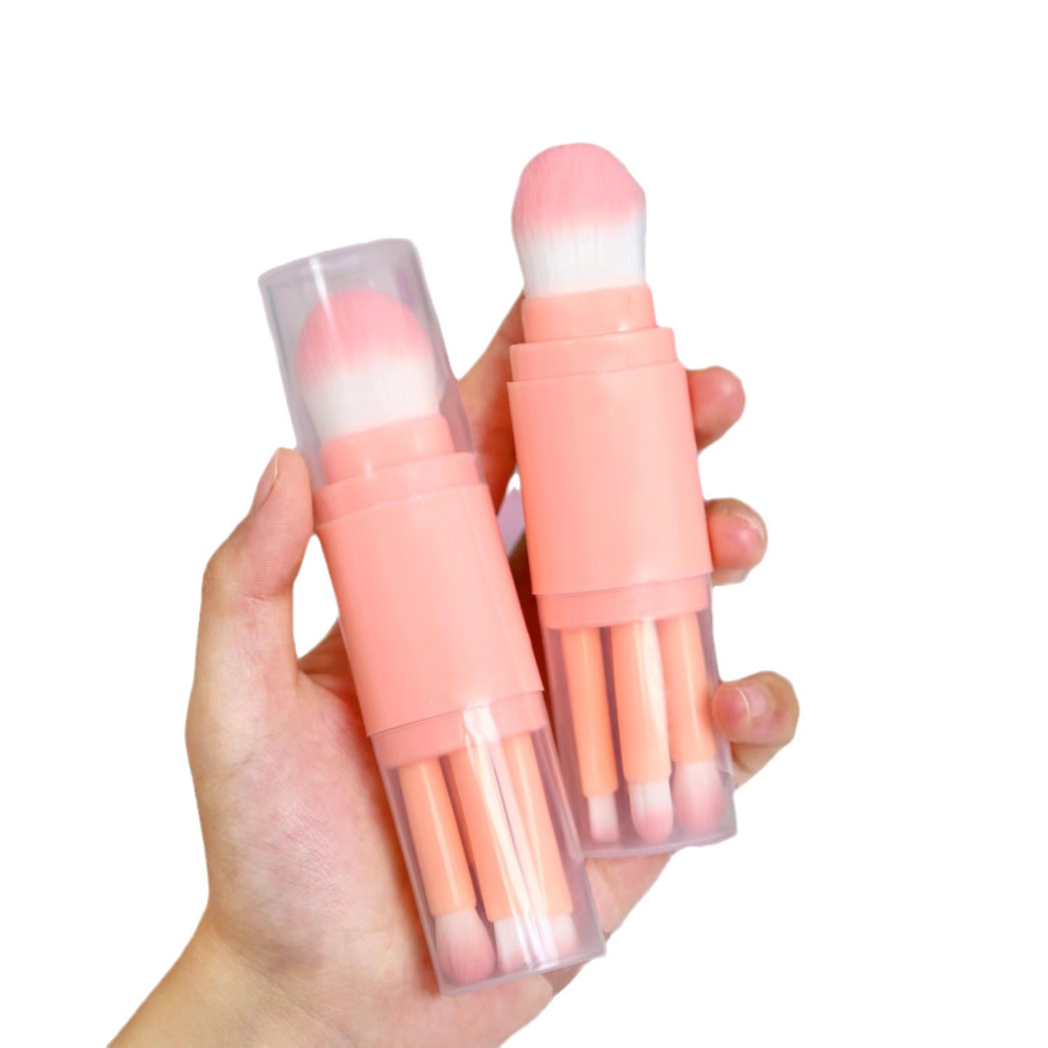 Pincel de maquillaje portátil Juego de 5 piezas Pincel de base de doble cabeza para principiantes de pelo suave Cepillo de sombra de ojos Cepillo corrector de labios y cejas Maquillaje de belleza