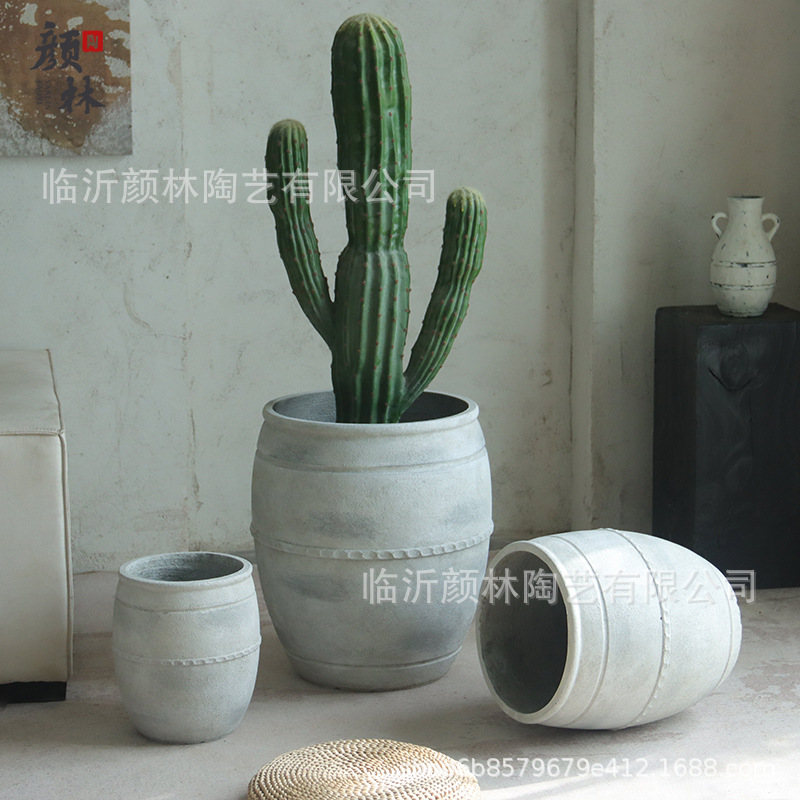 Retro flowerpot de suelo blanco gran calibre cemento sala de estar sala de té decoración de viento tranquilo gran contenedor de plantación verde