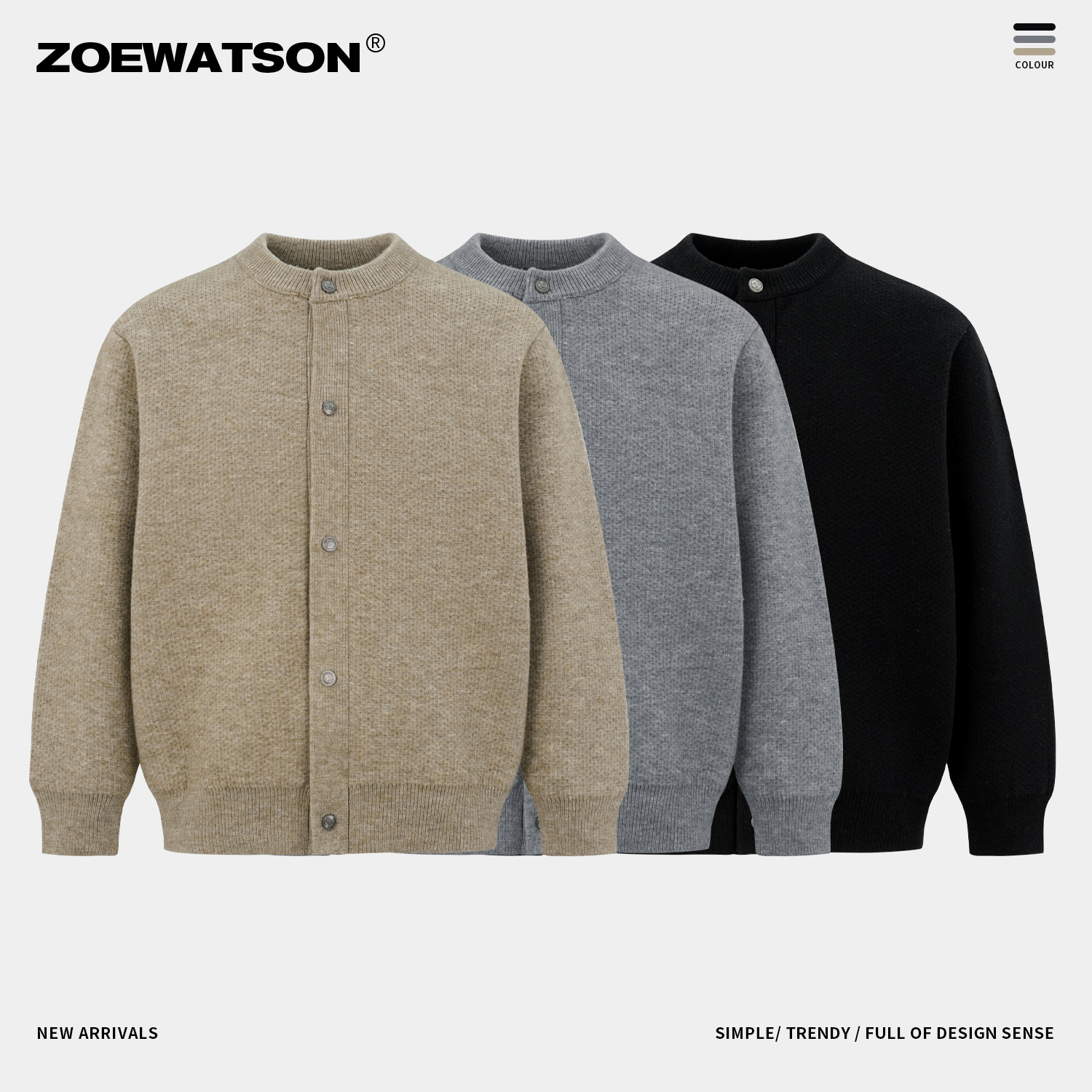 Zoewatson Men's 2026 Autumn/Winter Henry Collar Thick Sweater Men's Heavyweight Single-Breasted Knitted Cardigan Jacket