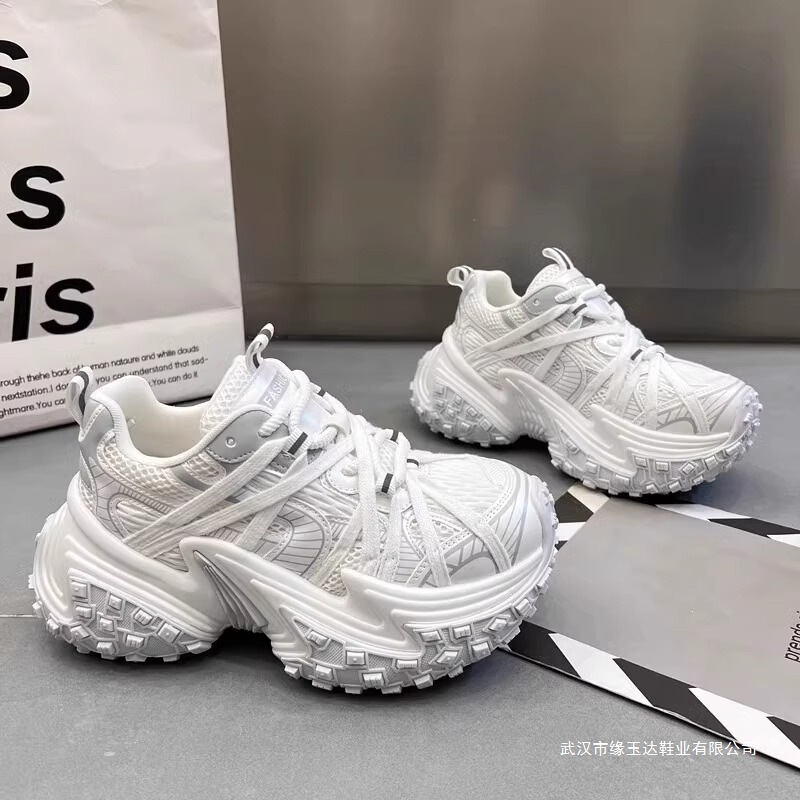 European-Style Thick-Soled Dad Shoes for Women, Fashionable Autumn New Mesh Breathable Height-Increasing Versatile Casual Sneakers