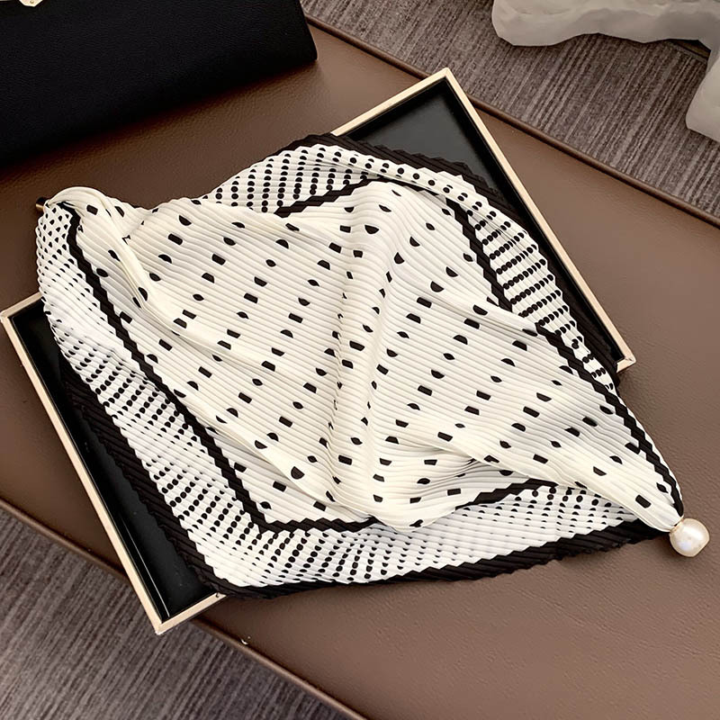 Hebilla de succión magnética collar de perlas bufanda de seda larga y estrecha bufanda de cuello femenino con camisa bufanda fina bufanda de seda plisada bufanda