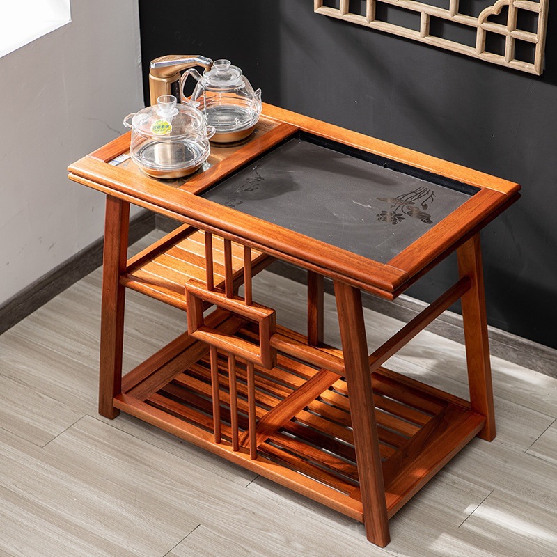 Carro de té de palo de rosa madera maciza ruedas móvil mesa de té hogar wujinshi mesa de té bandeja gabinete de té grande mesa de té de Kung Fu