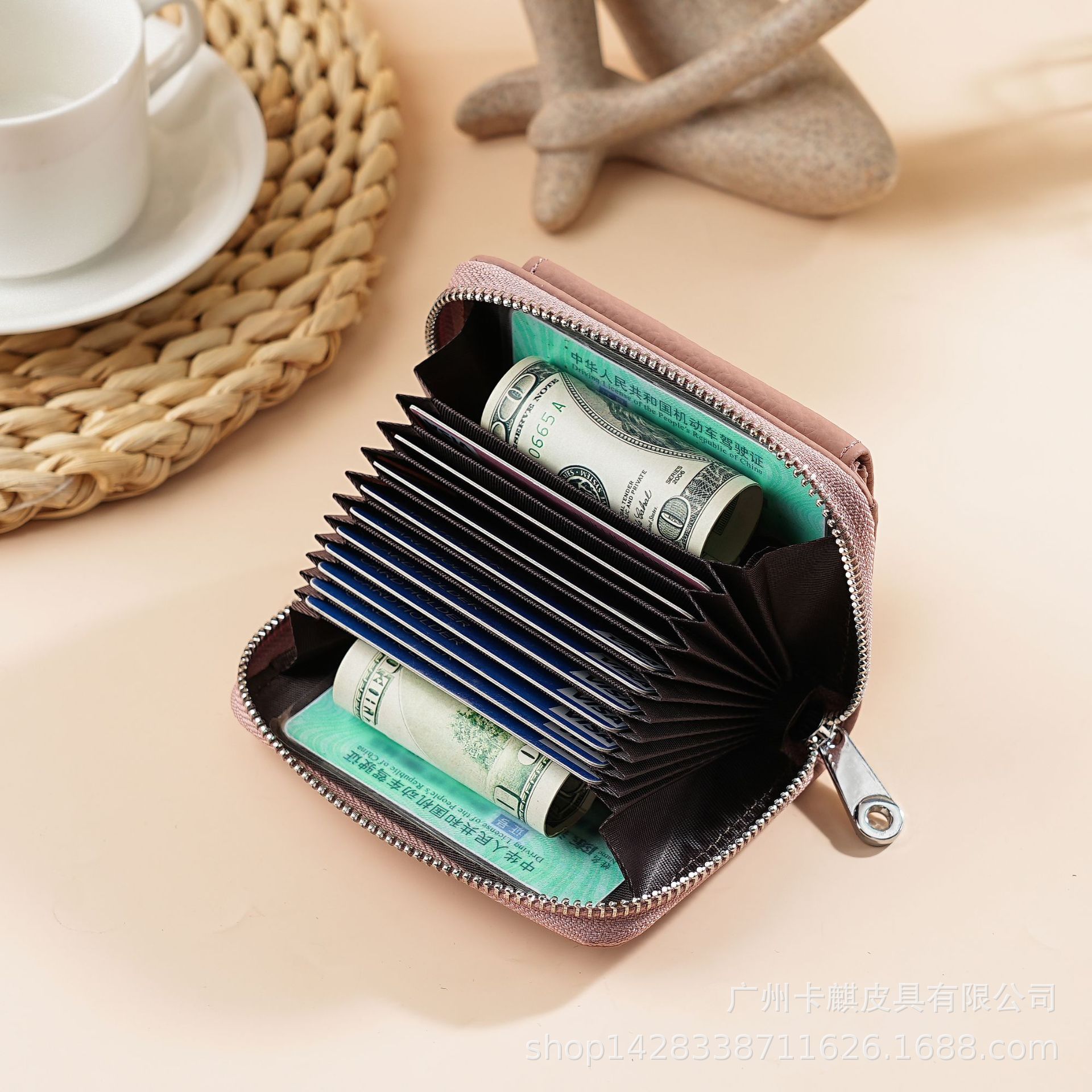 新款防盗刷真皮男女士风琴卡包日韩迷你多卡位双层设计大容零钱包