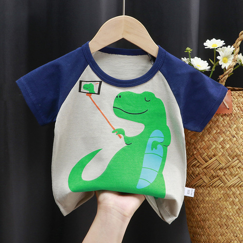 Children's short-sleeved pure cotton T-shirt 2024 new men and women's cartoon single top baby Korean-style top Insta-style children's clothing