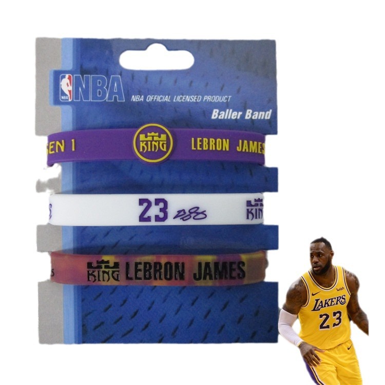 Estrella de baloncesto Kobe James Owen Currillos firma ajustable pulsera mixta blanca de tres piezas para fanáticos