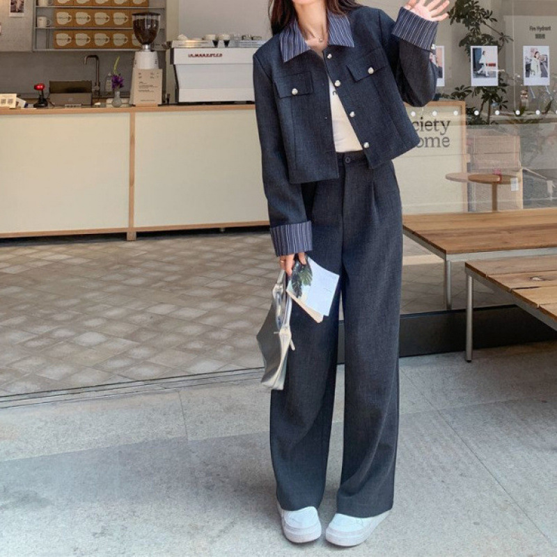 韩系灰色西装套装女春季流行盐系又a又飒ootd西服两件套穿搭爆款|undefined