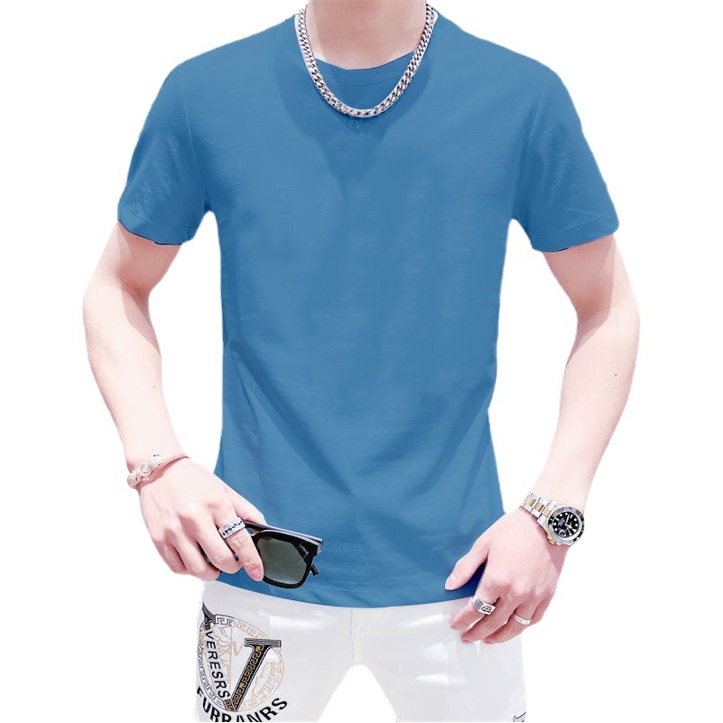 Verano nuevos hombres de moda corto cuello redondo color sólido ropa superior de manga corta Camiseta de los hombres camiseta versátil casual slim fit t