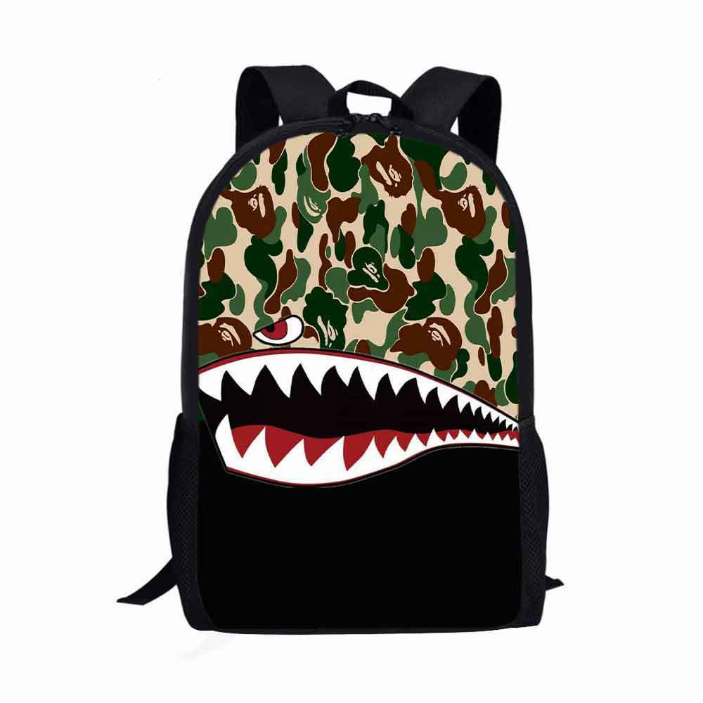Estudiante de la escuela primaria mochila camuflaje tiburón logotipo imprimible de gran capacidad Mochila para niños mochila de dibujos animados transfronteriza entrega