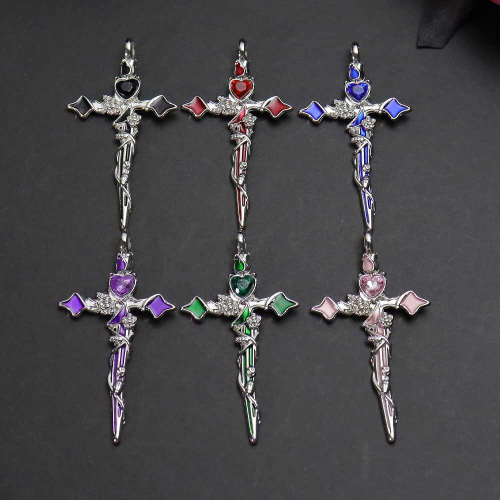 Dark Gothic Sweet Cool High-End Style Diamond-Studded Thorn Rose Cross Pendant DIY Bracelet Necklace Beading Material