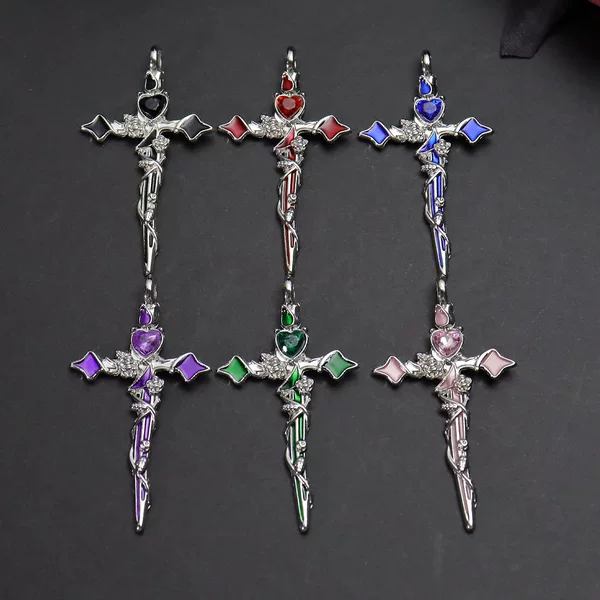 Dark Gothic Sweet Cool High-End Style Diamond-Studded Thorn Rose Cross Pendant DIY Bracelet Necklace Beading Material