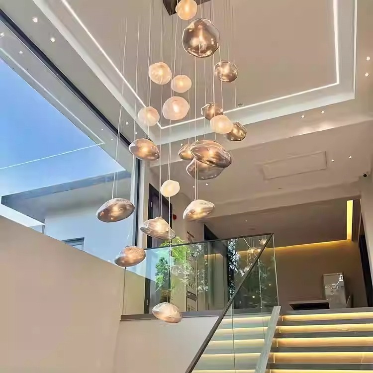 Staircase Glass Cloud Chandelier Duplex Loft Apartment Villa Open-Air Living Room Dining Room Hotel Designer Creative Lamp