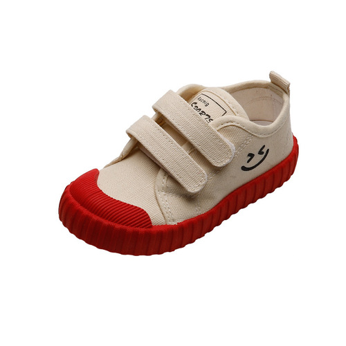 Children's canvas shoes Korean version smiling face casual shoes 2024 spring boys and girls shoes college kindergarten indoor shoes cross-border