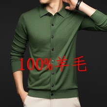 精纺绵羊毛100%秋冬季休闲通勤纯色翻领毛衣男高档男士羊毛衫批发