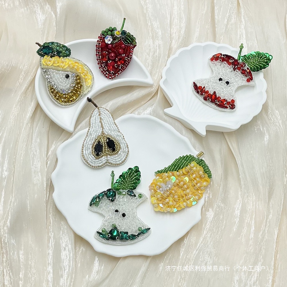 法式重手工钉珠梨柠檬布贴补丁补洞服装辅料衣服鞋包装饰鞋帽