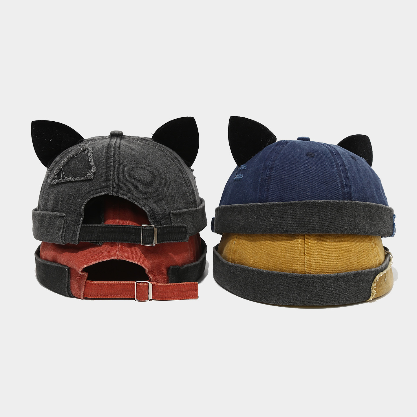Gorra de propietario de orejas de zorro retro, costura de lavado de marea para mujer, sombrero de piel de melón viejo, sombrero de estudiante personalizado de hip-hop sin aleros