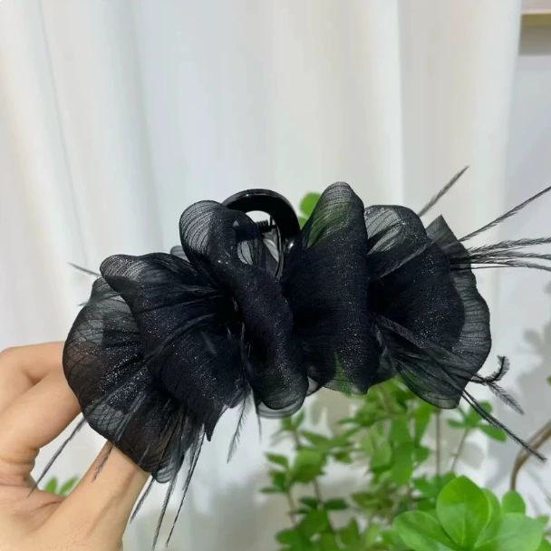 新款泡泡发夹女蝴蝶结云朵网纱后脑勺发饰高级发卡鲨鱼夹子头饰品|undefined