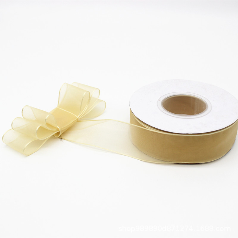 2,5 cm cinta de gasa decoración de la boda de vacaciones de oro cinta regalo del día de san valentín embalaje de la flor cinta de hilo de nieve