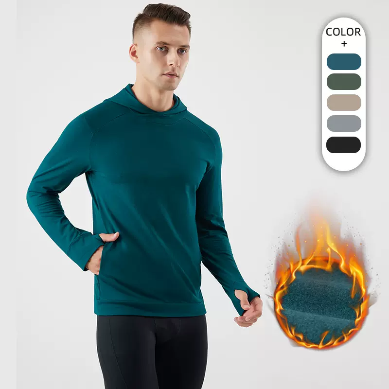 新款秋冬户外运动连帽加绒卫衣男 套头长袖健身保暖透气训练外套