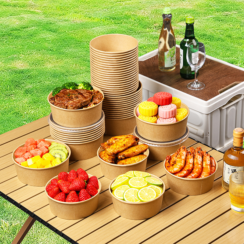 牛皮纸打包盒一次性纸碗饭碗野餐盒泡面碗纸饭盒外卖快餐盒水果盒