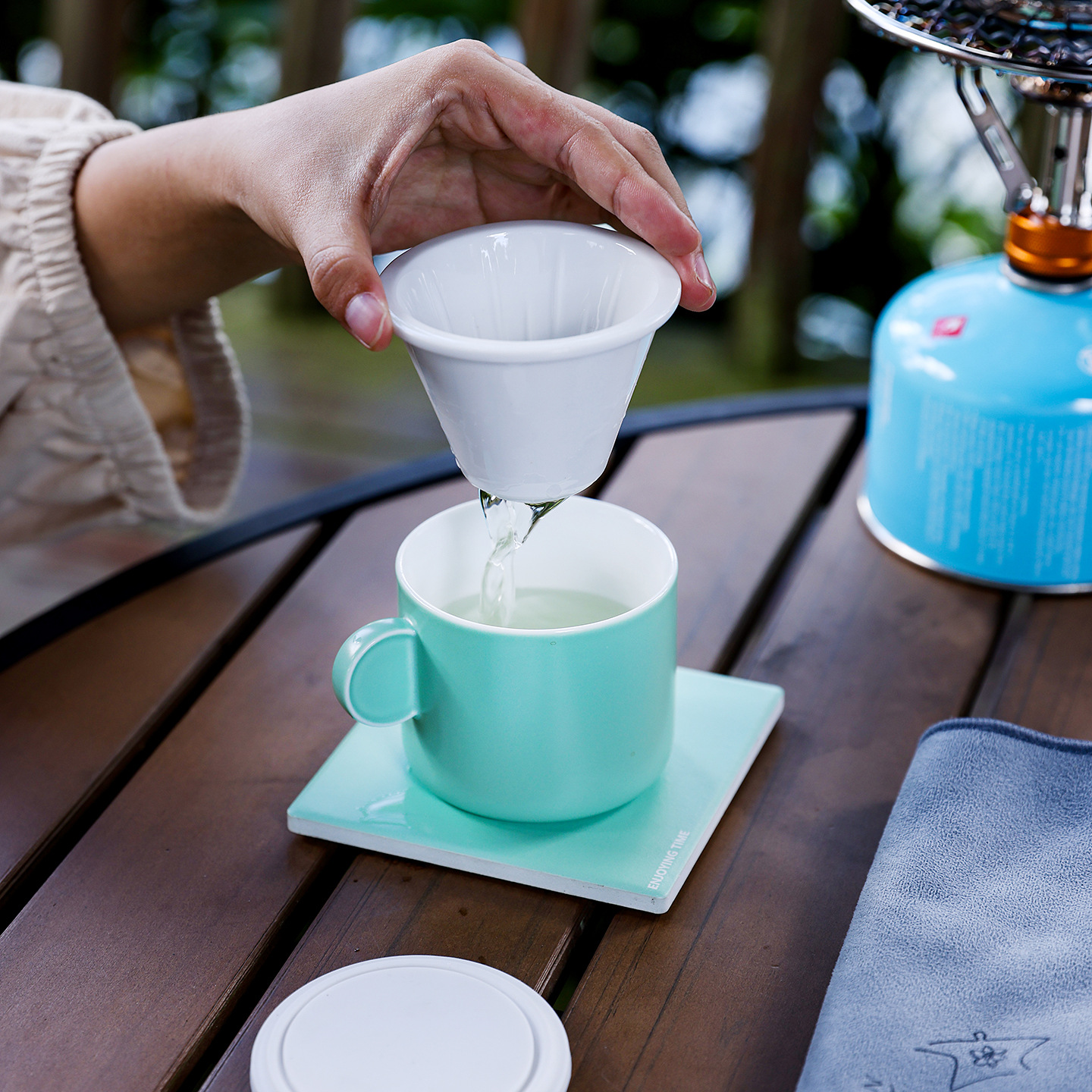 Kit de café de viaje portátil camping al aire libre molino de frijoles hervidor de mano equipo de café hervido conjunto de té y café