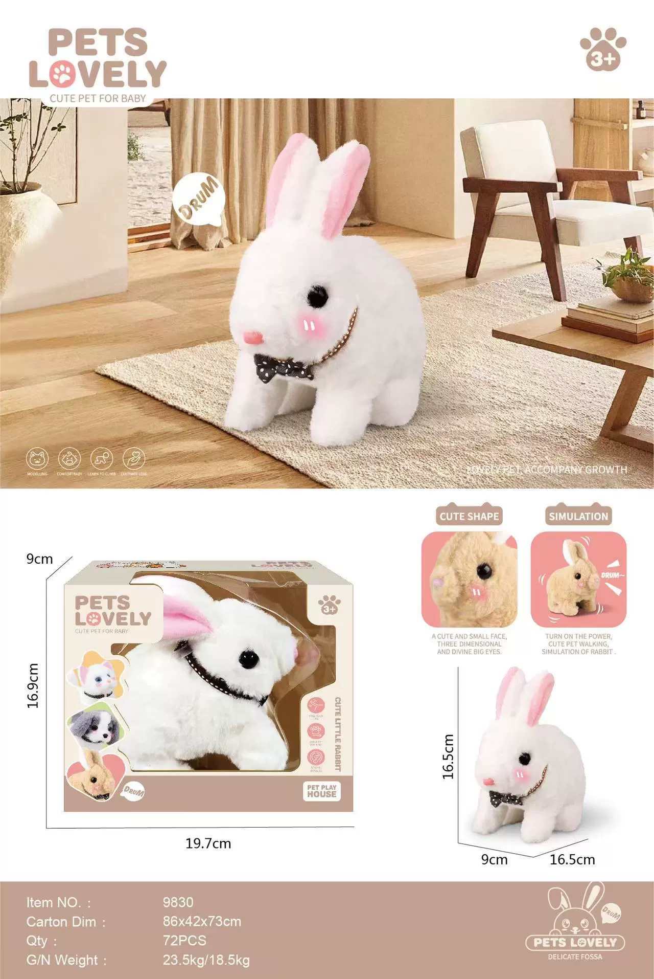 Electric realistic plush rabbit, videogame, gift box, toy