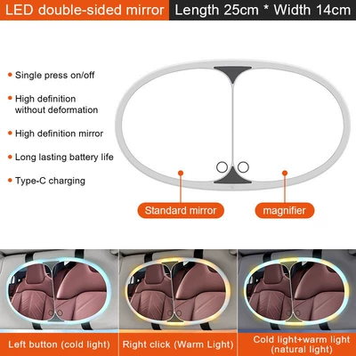 High-definition touch-screen LED makeup mirror for car sun visor, passenger-side sunshade vanity mirror (Sun visor rearview mirror) - default-white