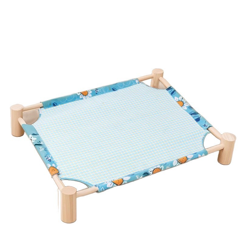 Cama para gatos Cuatro estaciones, desmontable y lavable, nido para gatos, cama de verano suspendida de lino fresco y transpirable, cama de marcha para perros, cómoda de madera