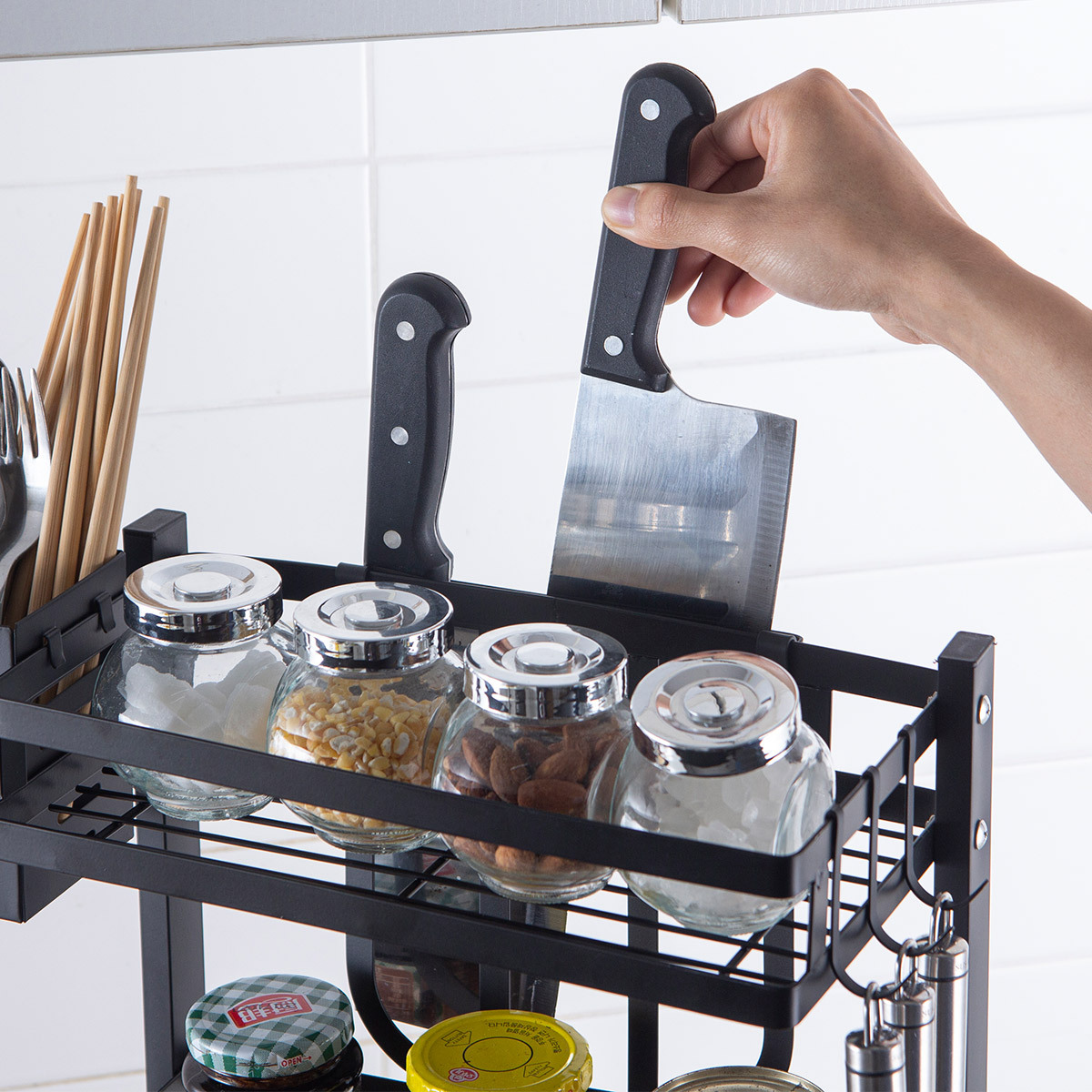 Ou runzhe condimento de almacenamiento de cocina estante de acero inoxidable condimento multifuncional tabla de cortar vajilla estante de almacenamiento de múltiples capas