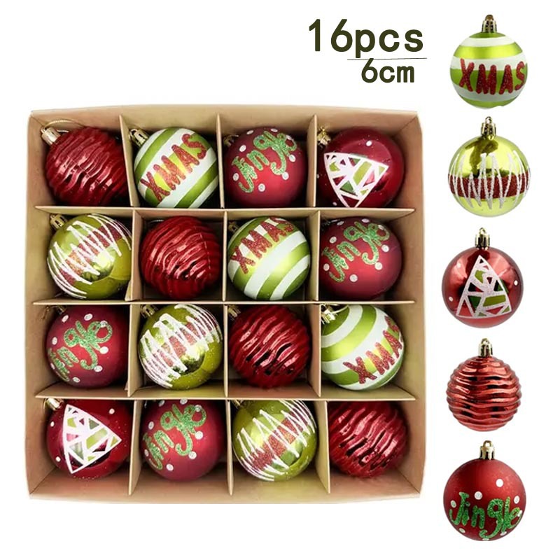 Navidad 6cm 16 combinación de color rojo y verde Bolas de Navidad de decoración de árbol de Navidad en caja