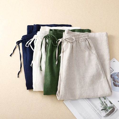 Multicolor optional loose wide-leg pants, cotton and linen wide-leg pure color casual pants, this summer's new style, large size, women's clothing, art