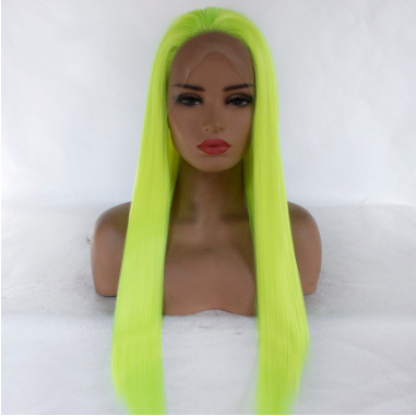 Peruca verde fibra química frente encaje largo cabello recto europeo y americano encaje cabello largo cubierta LW0287