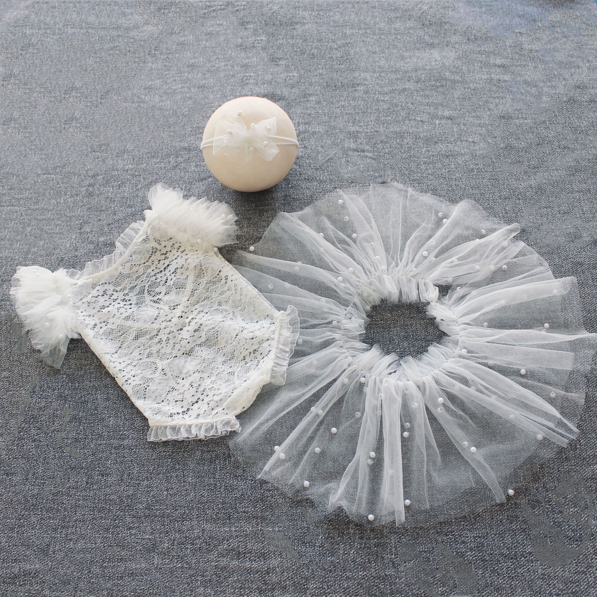 Children's lace set pearl for new born