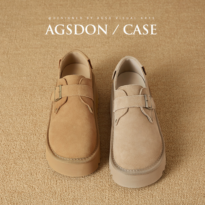 Zapatos de Dengbocken de otoño y invierno para mujeres 2025, nuevos muffins con suela gruesa y suela suave y zapatos de algodón casuales de cuero pequeño