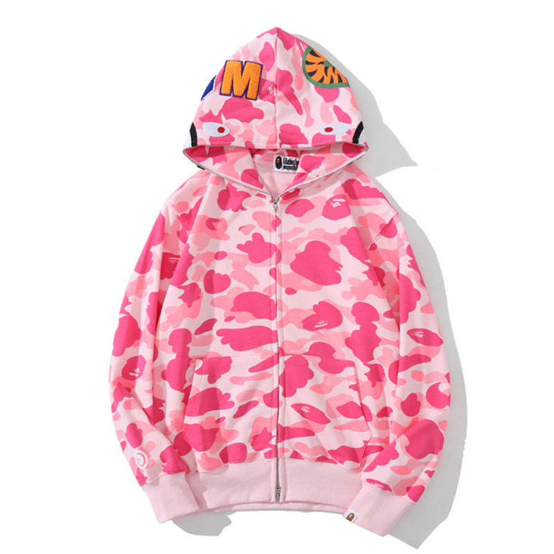 【High-End Version】Cross-Border Trendy Brand Bape Shark Ape Head Zip-Up Hoodie for Men and Women, Couple's Double-Hooded Sweatshirt Jacket
