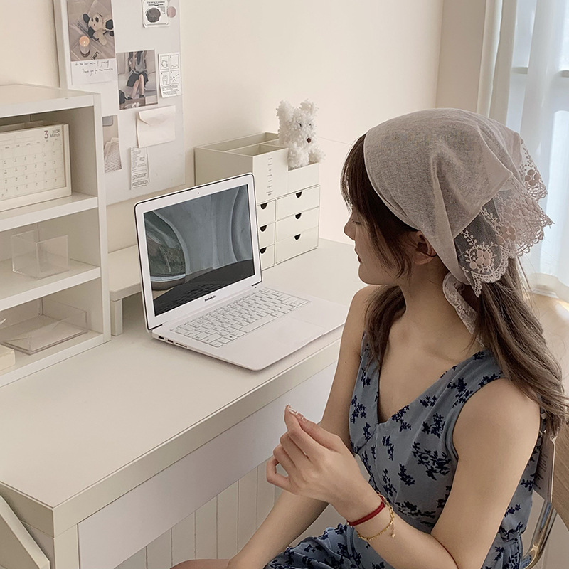 Bufanda de seda, diadema, mujer francesa, nuevo estilo, bufanda decorativa para el cuello, bufanda triangular de encaje, pañuelo en la cabeza, serpentina de estilo pastoral