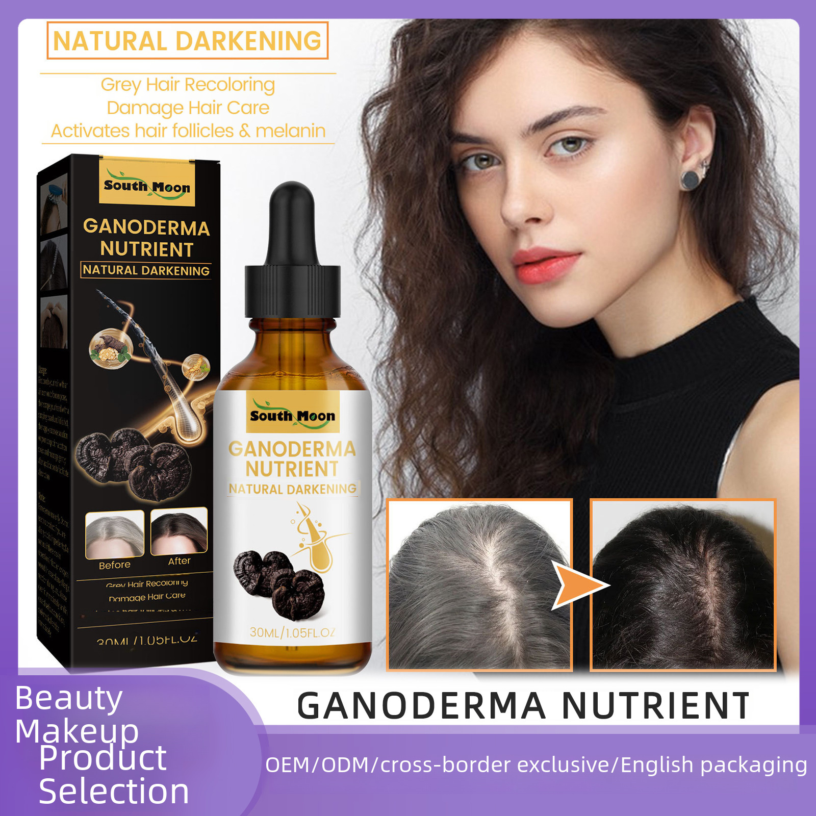 South Moon Black Ganoderma Black Hair Liquid Moisturizing Hair Care Massage Essence