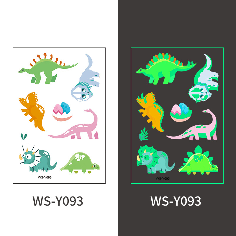 Pegatinas de tatuaje de dinosaurio luminoso Dibujos animados para niños Diversión Tyrannosaurus Rex Sudor impermeable Pegatinas de recompensa luminosas de color verde fluorescente temporal