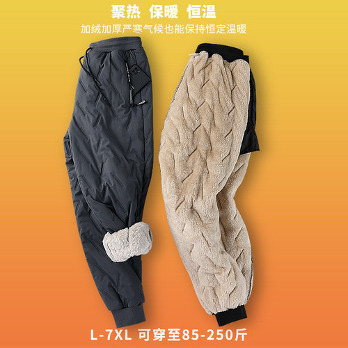 Winter Thick Lamb Wool Cotton Pants for Men, Winter Sports Loose Plus Size Casual Pants, Windproof Fleece Lined Warm Pants