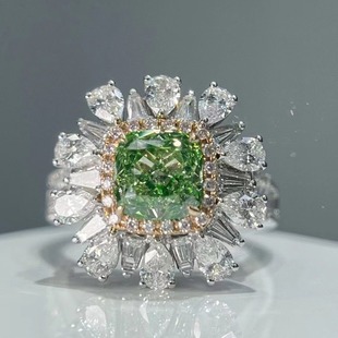 GIA Certificate 1.79CT18K Gold Classic Natural Green Diamond Ring Pendant Double Wearing European and American Square Diamond Ring