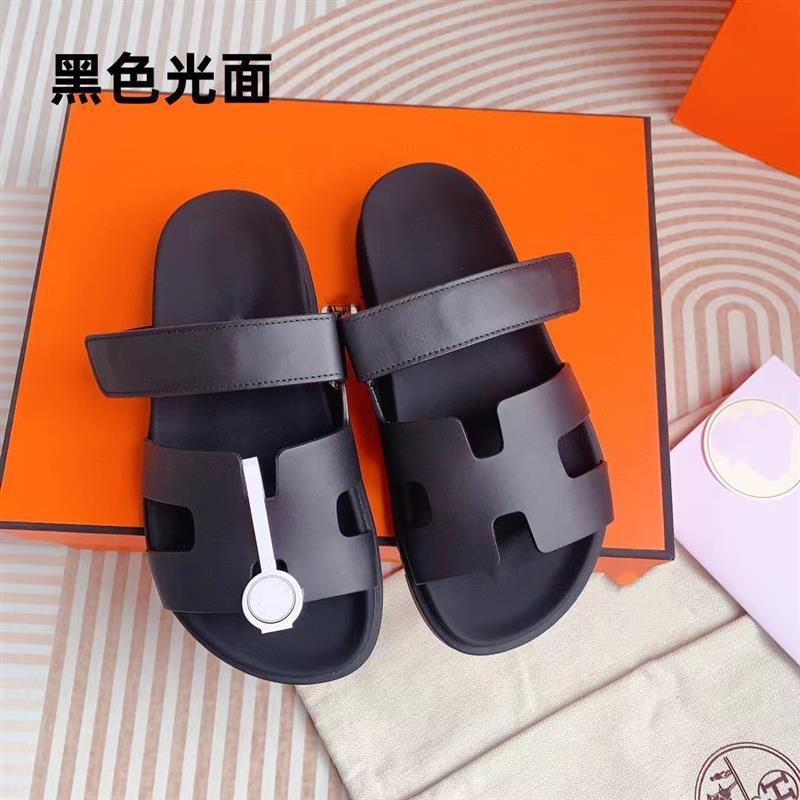 女性用の高品質の二級サンダル、ビーチ用の第一層牛革ベルクロスリッポン、男性用のフラットビッグブランドスリッパ|undefined