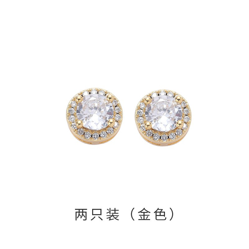 金色白锆石耳钉一对