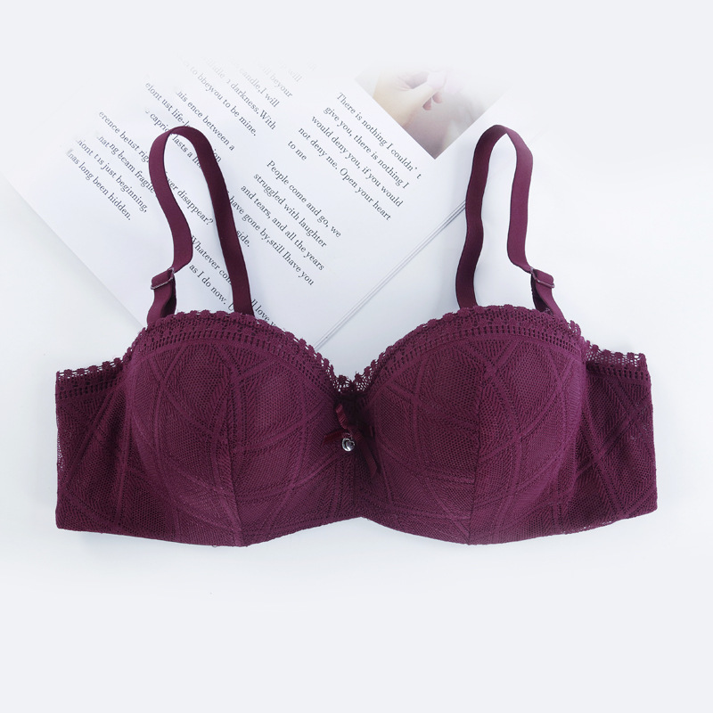 1/2 media taza de ropa interior con borde de encaje para mujer, correa para el hombro, copa de espesor medio desmontable con anillo de acero, sujetador de mujer recogido en stock